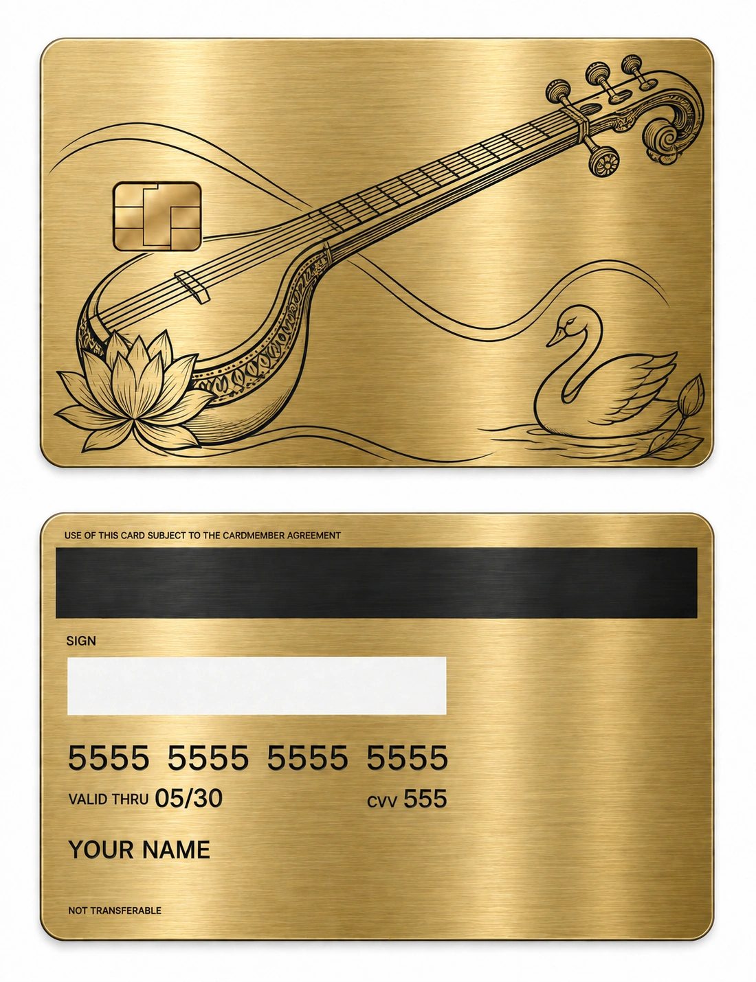 Saraswati's Veena metal card — Front