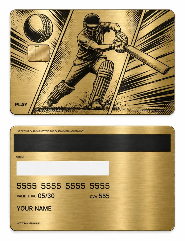 Cover Drive Comics — Brushed gold stainless steel with black engraving