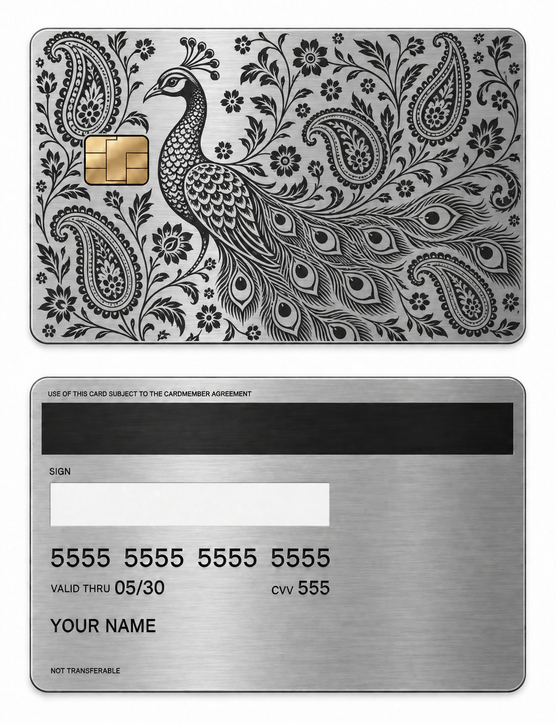 Peacock Paisley metal card — Front