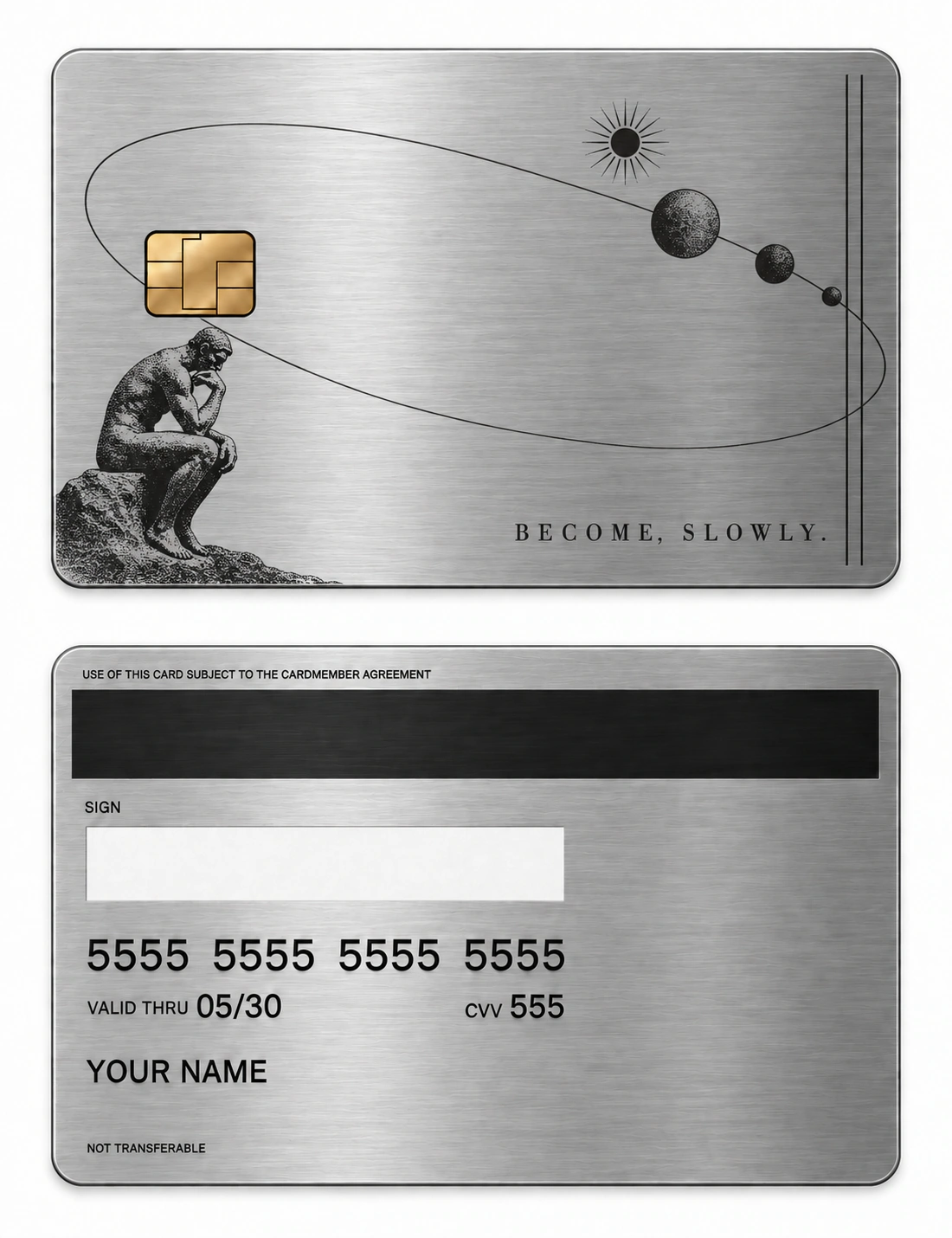 Patience in Orbit metal card — Front