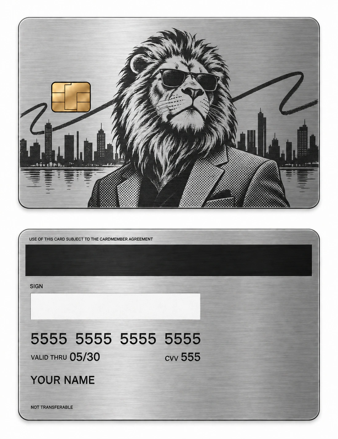 Lion of the City metal card — Front