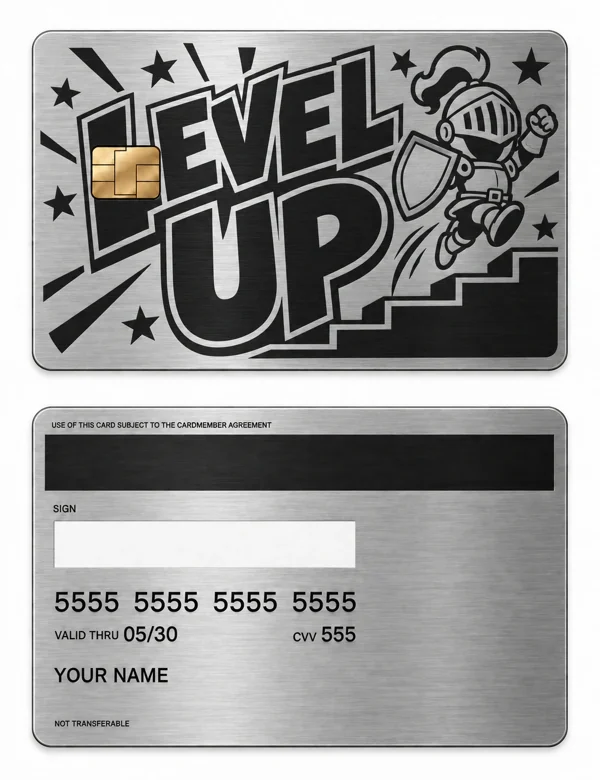 Level Up — Brushed silver stainless steel with black engraving