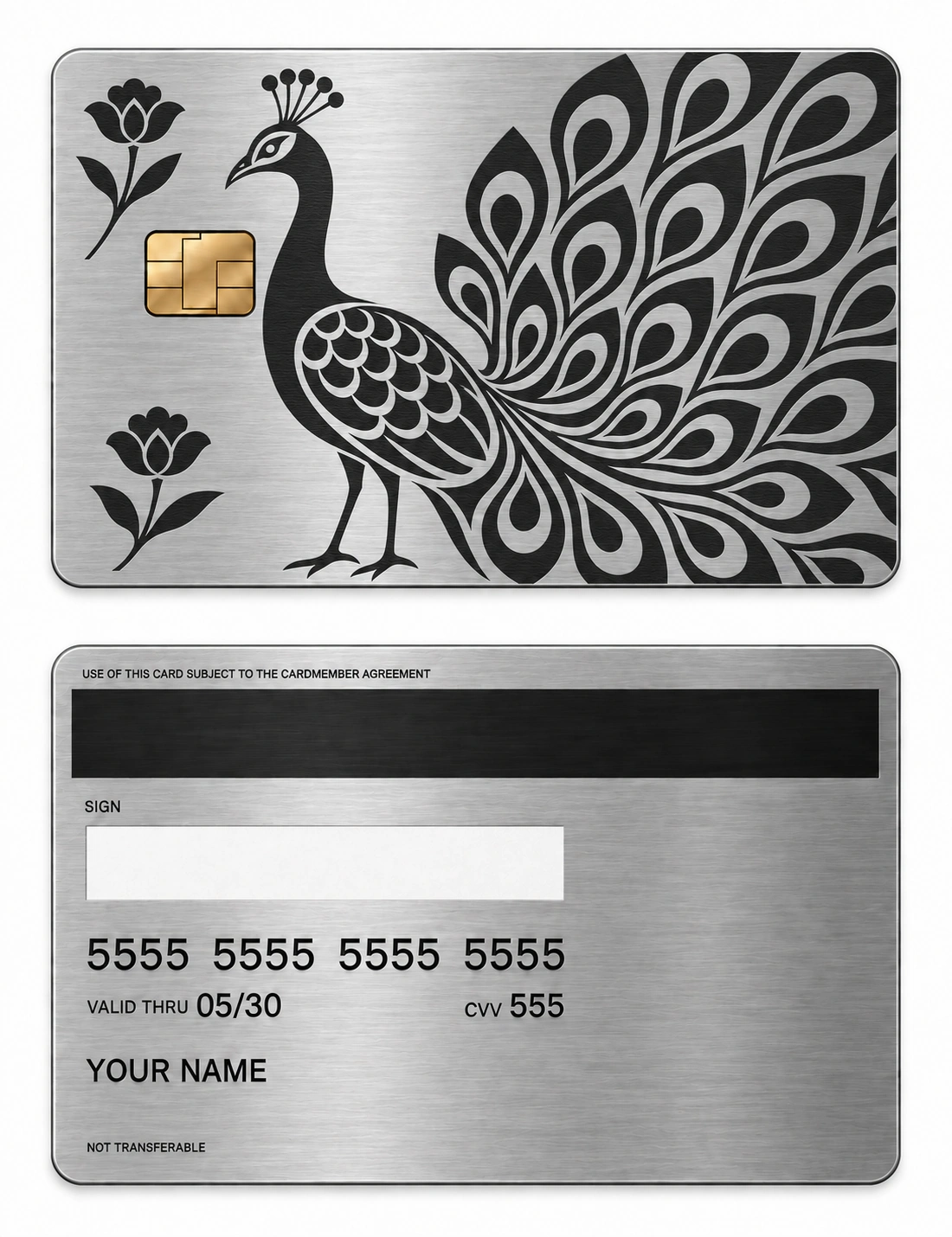 Peacock Parcel metal card