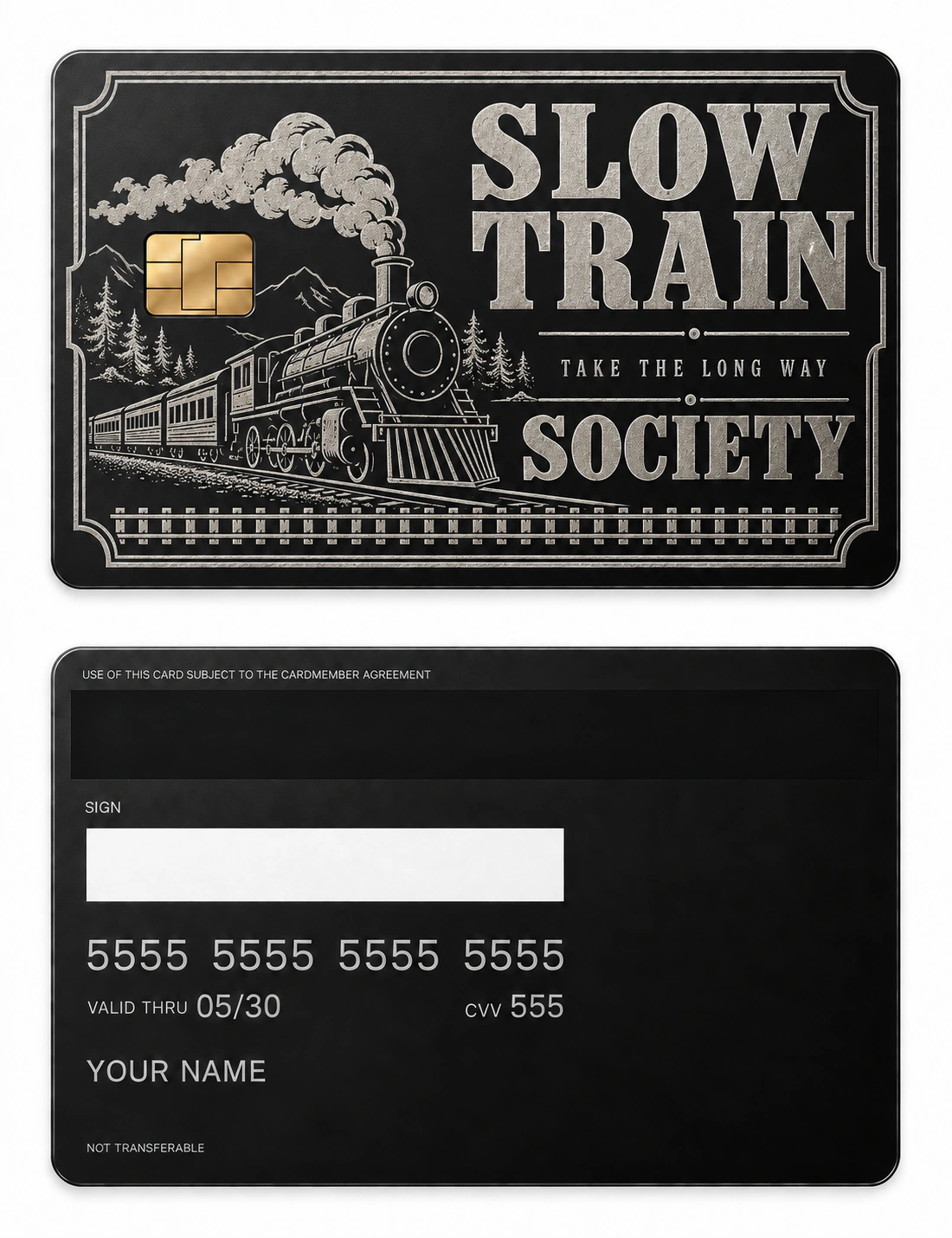 Slow Train Society metal card — Front