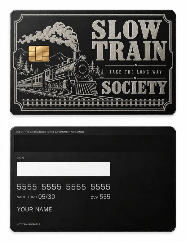 Slow Train Society — Matte black stainless steel with silver engraving