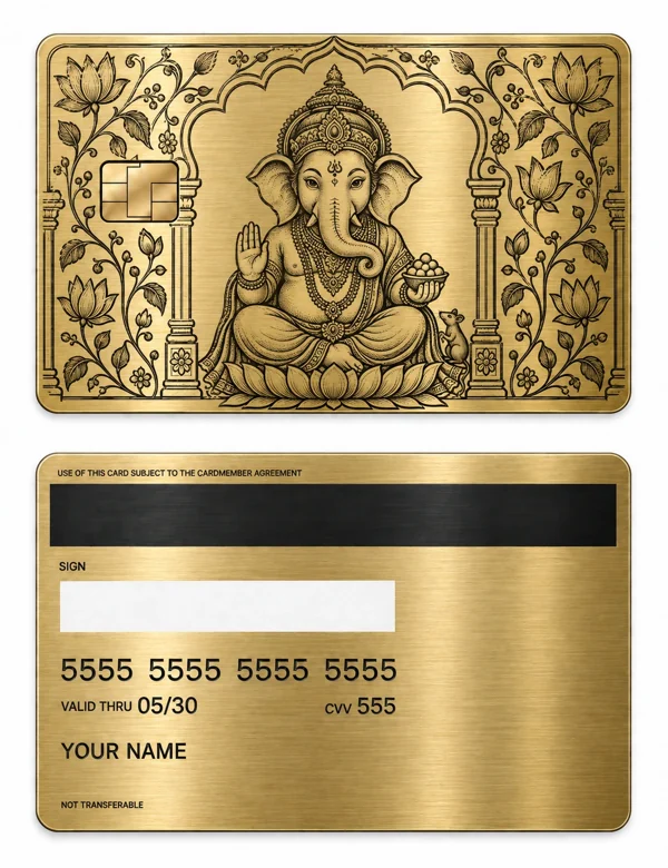 Ganesha in the Garden — Brushed gold stainless steel with black engraving