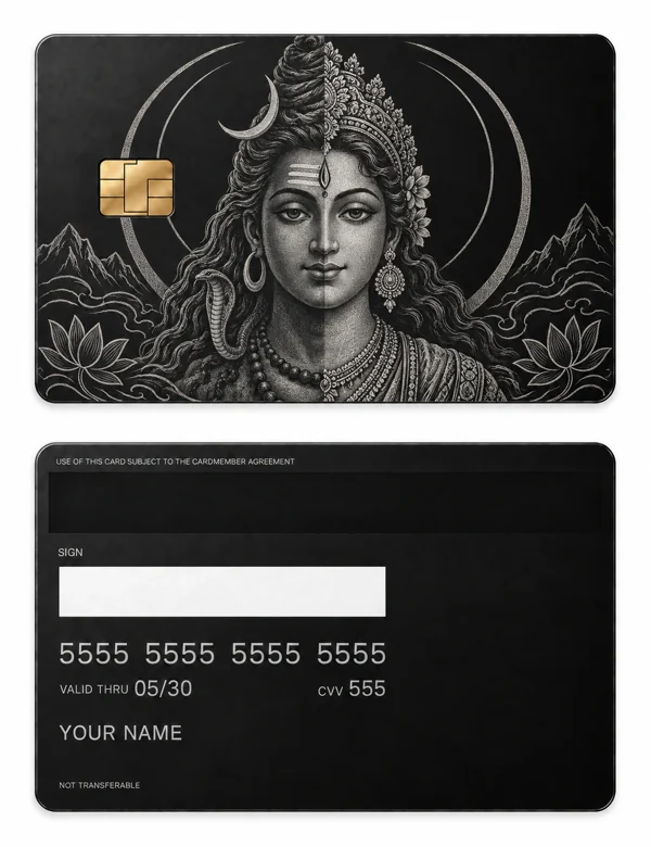 Shiva Shakti Confluence — Matte black stainless steel with silver engraving