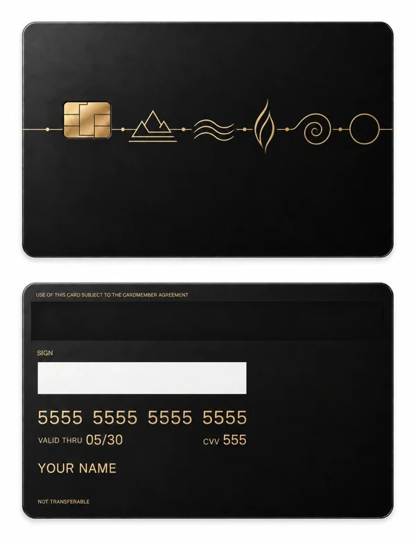 Five Elements — Matte black brass with gold engraving