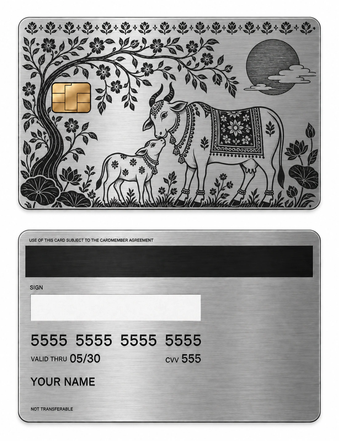 Moonlit Cow Garden metal card
