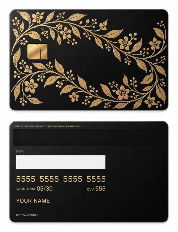 Silk Vine — Matte black brass with gold engraving