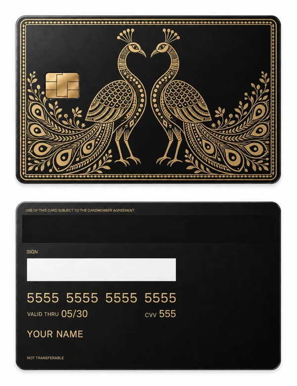 Peacocks in Conversation — Matte black brass with gold engraving