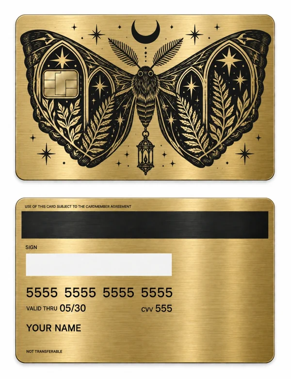 Moth Cathedral — Brushed gold stainless steel with black engraving