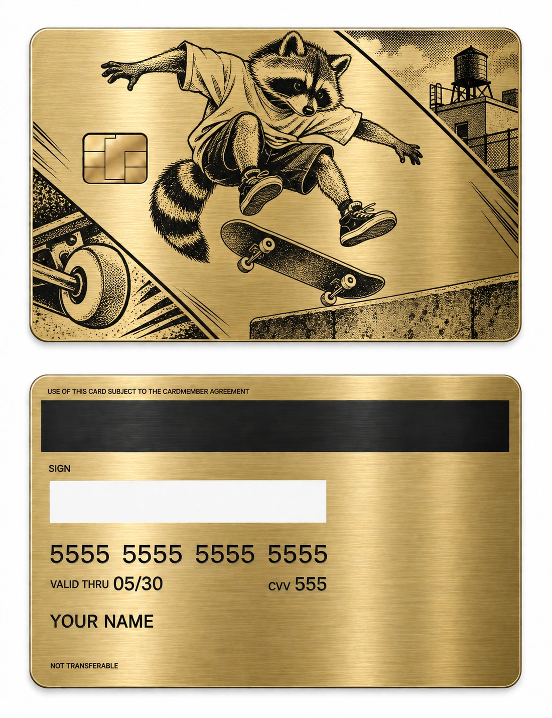Raccoon Kickflip metal card