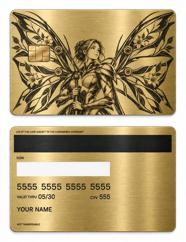 Winged Sentinel — Brushed gold stainless steel with black engraving