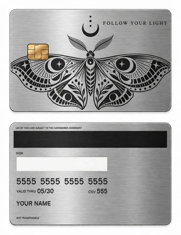 Follow Your Light — Brushed silver stainless steel with black engraving