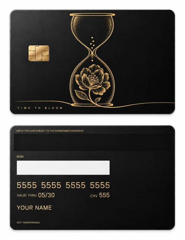Time to Bloom — Matte black brass with gold engraving