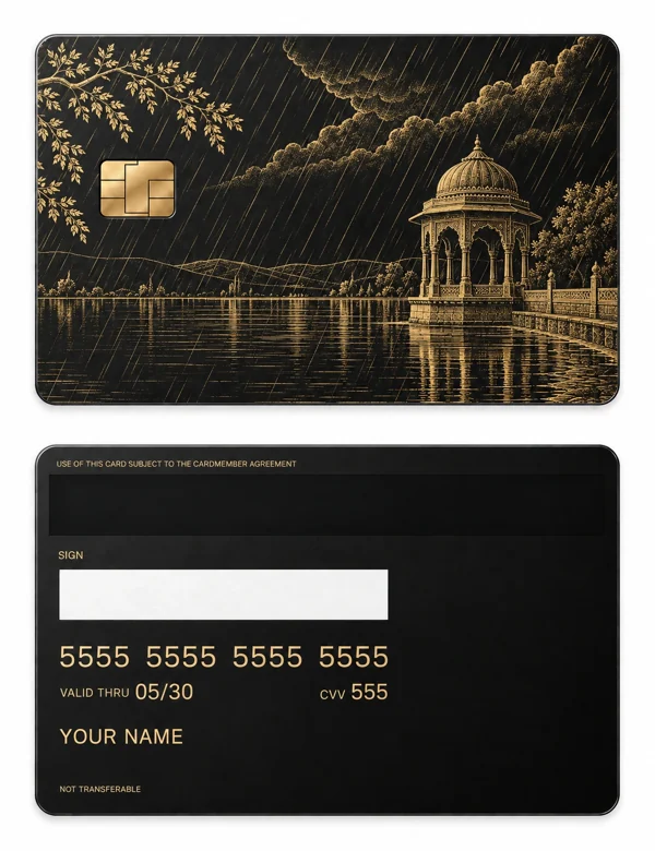 Monsoon Pavilion — Matte black brass with gold engraving