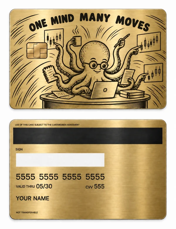 The Multi-Task Trader — Brushed gold stainless steel with black engraving