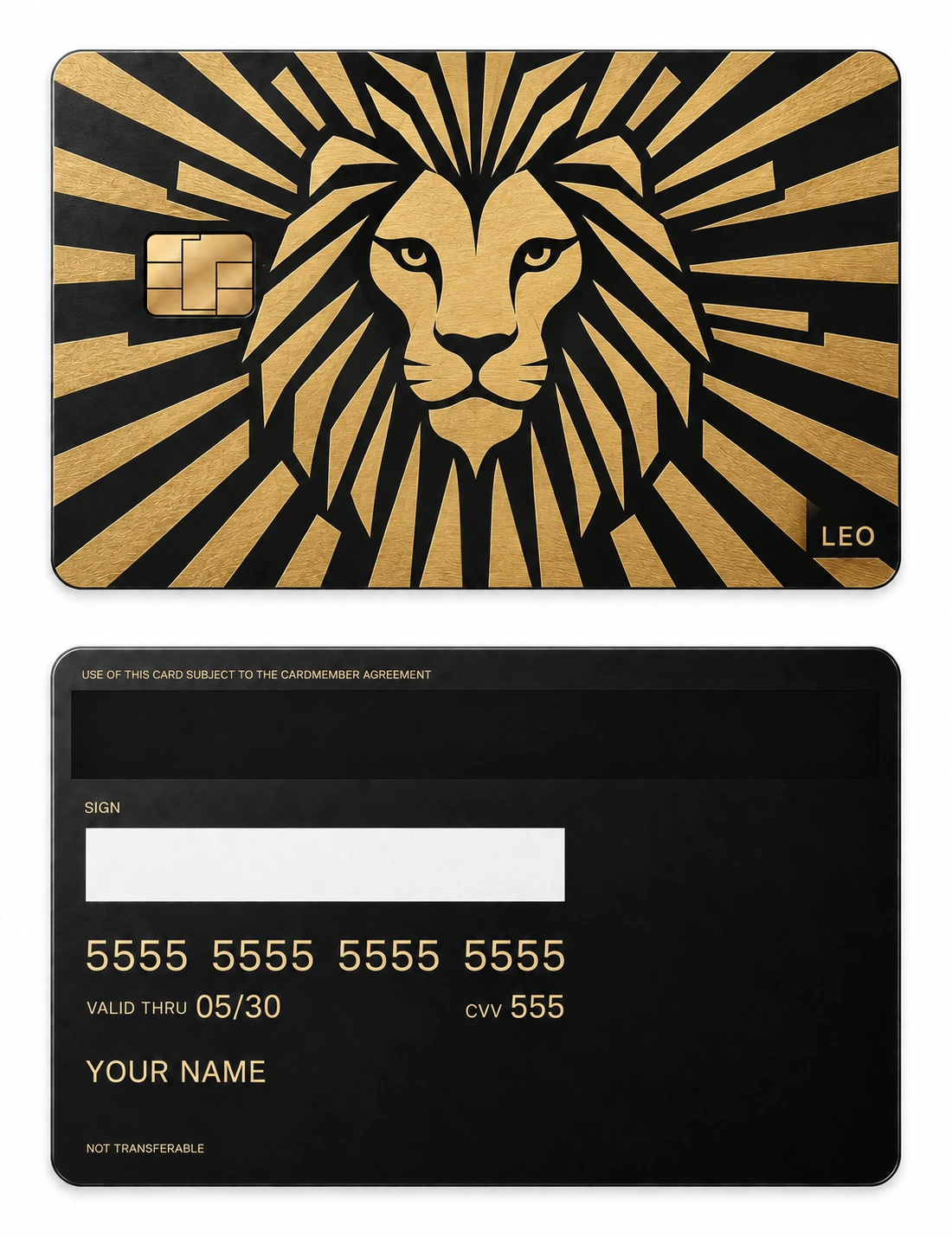 Leo Radiant Cipher metal card — Front