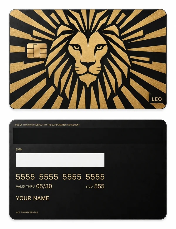 Leo Radiant Cipher — Matte black brass with gold engraving