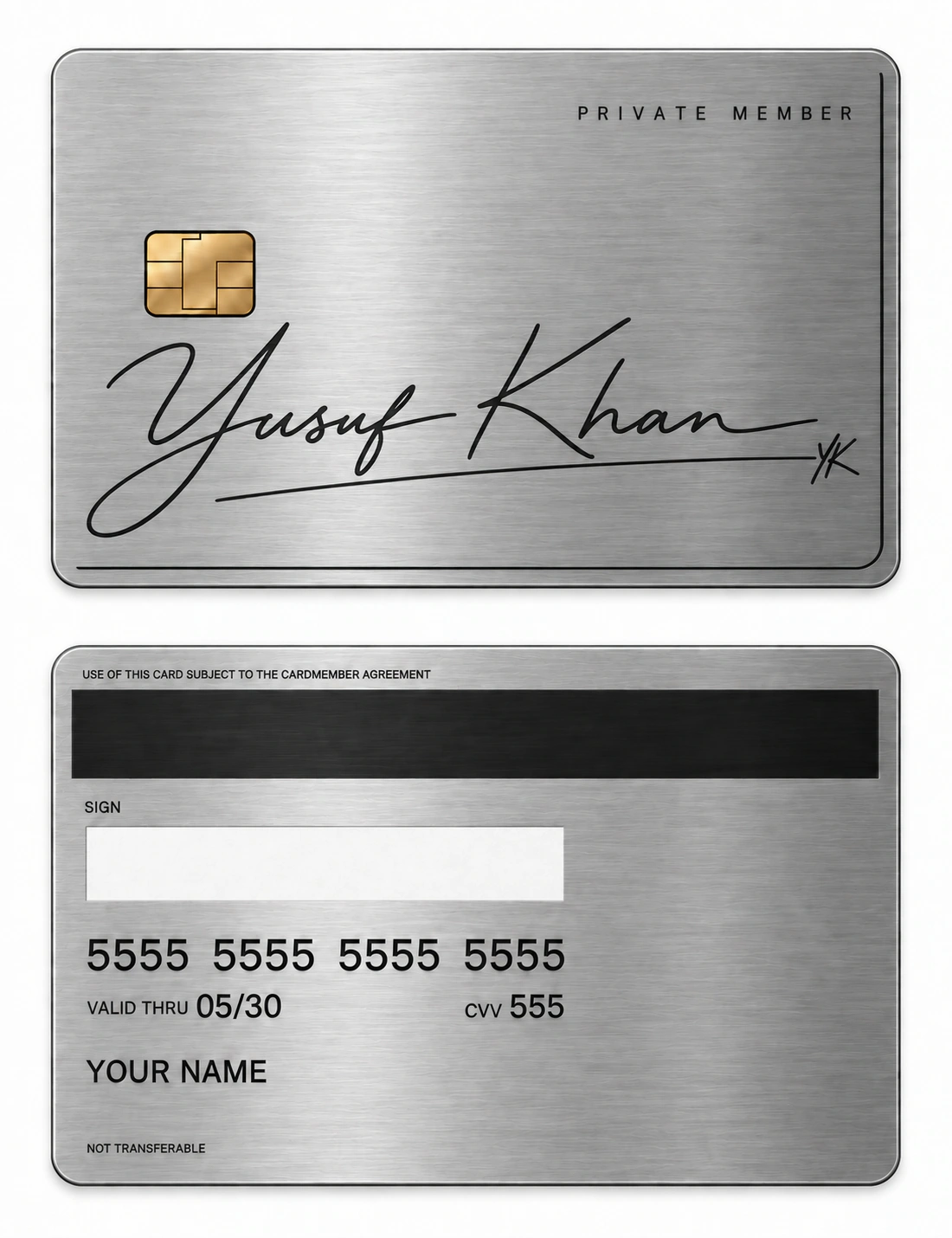 Yusuf Private Autograph metal card — Front