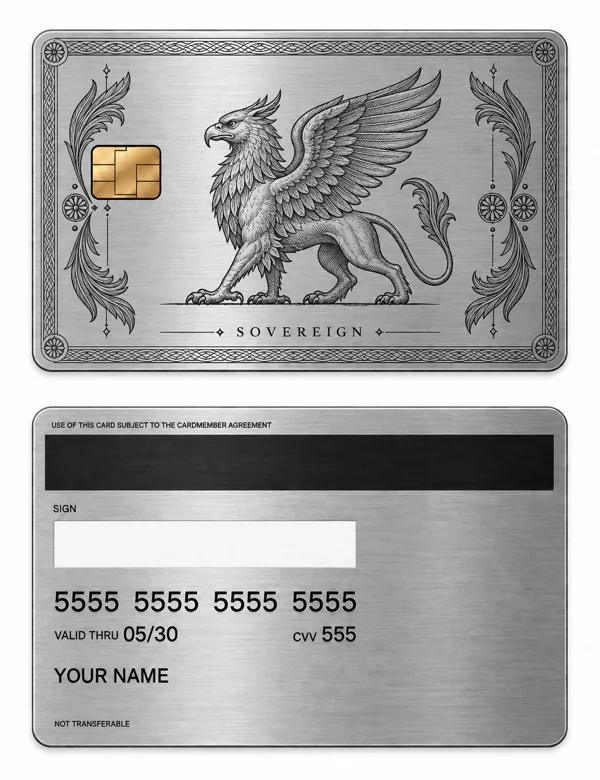 Sovereign — Brushed silver stainless steel with black engraving