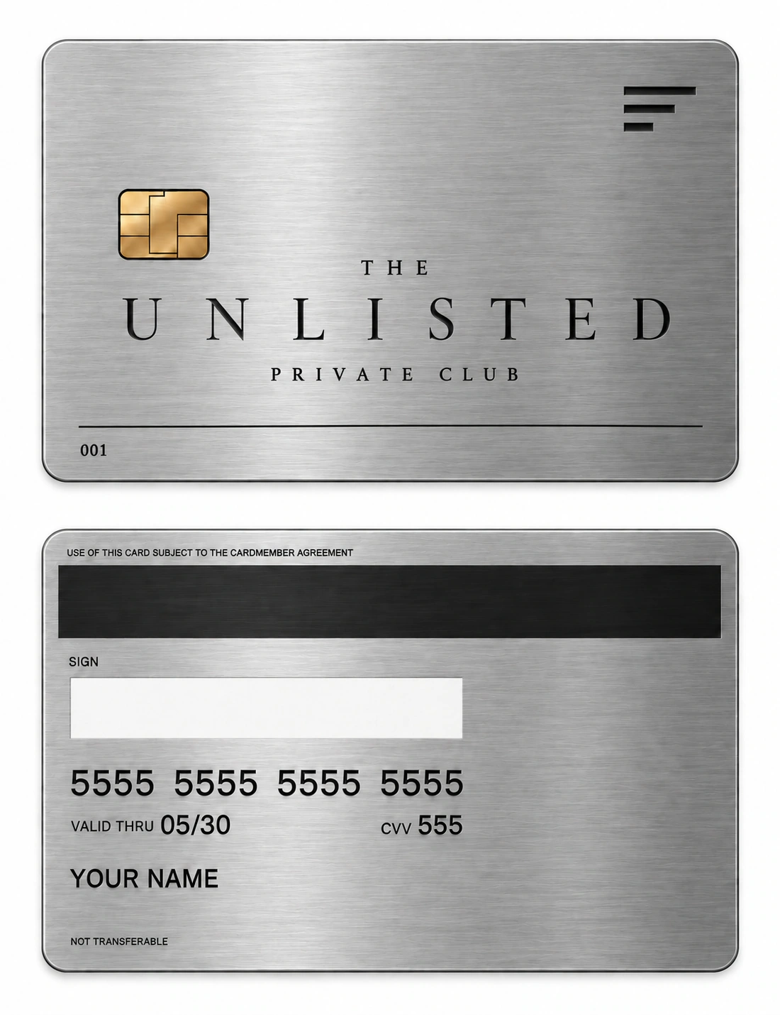 The Unlisted Club metal card